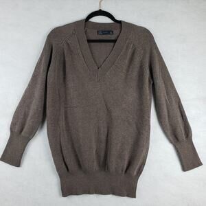 Zara Women's L V-Neck‎ Pullover Sweater Neutral Smokey Brown Classic Academia